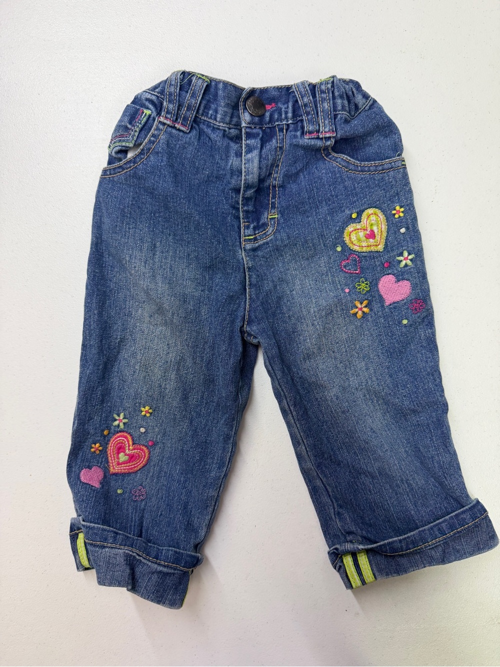 Arizona Jean Co Girls 4T Embroidered Heart Floral Capri Jeans Y2K